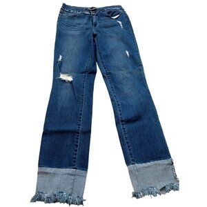 Tractr Blu Womens Cute Denim Jeans Two Tone Blue Cuff Stylish Frayed Hem Size 29